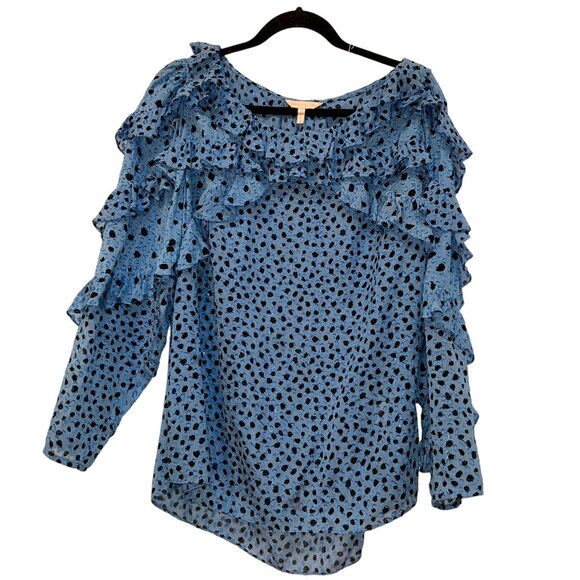 Rebecca Taylor blue polka dot layers of ruffles silk top 16 - Picture 1 of 3